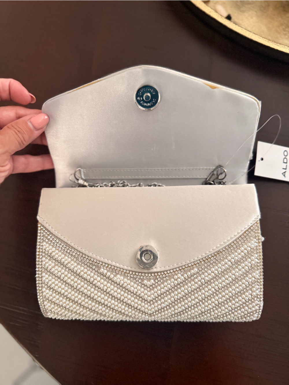 Aldo Pearl-Embellished Chevron Envelope Clutch - Ivory - Picture 2 of 3